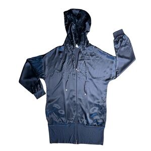 NWT INTIMISSIMI Women’s Navy Blue 100% Silk Long Full Zip Satin Hoodie